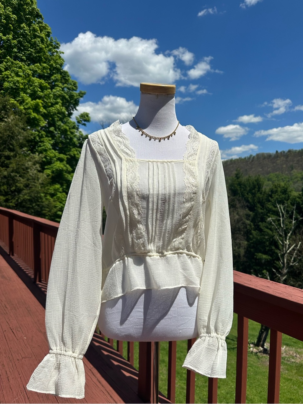 Free People Ivory Lace-Trim Peasant Top